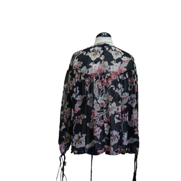 Madisonne boho tassel long sleeve poet top M black, pink - Picture 4 of 8